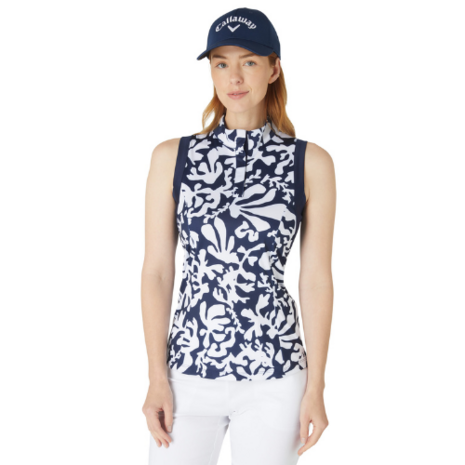 Callaway Abstract Floral Sleeveless Polo Dames Peacoat